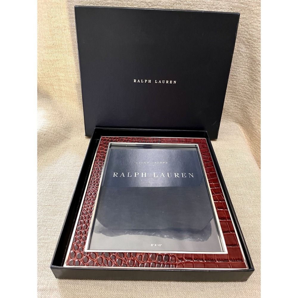 Ralph Lauren Chapman Alligator Embossed Faux Leather Silvertone Frame 8x10 Photo